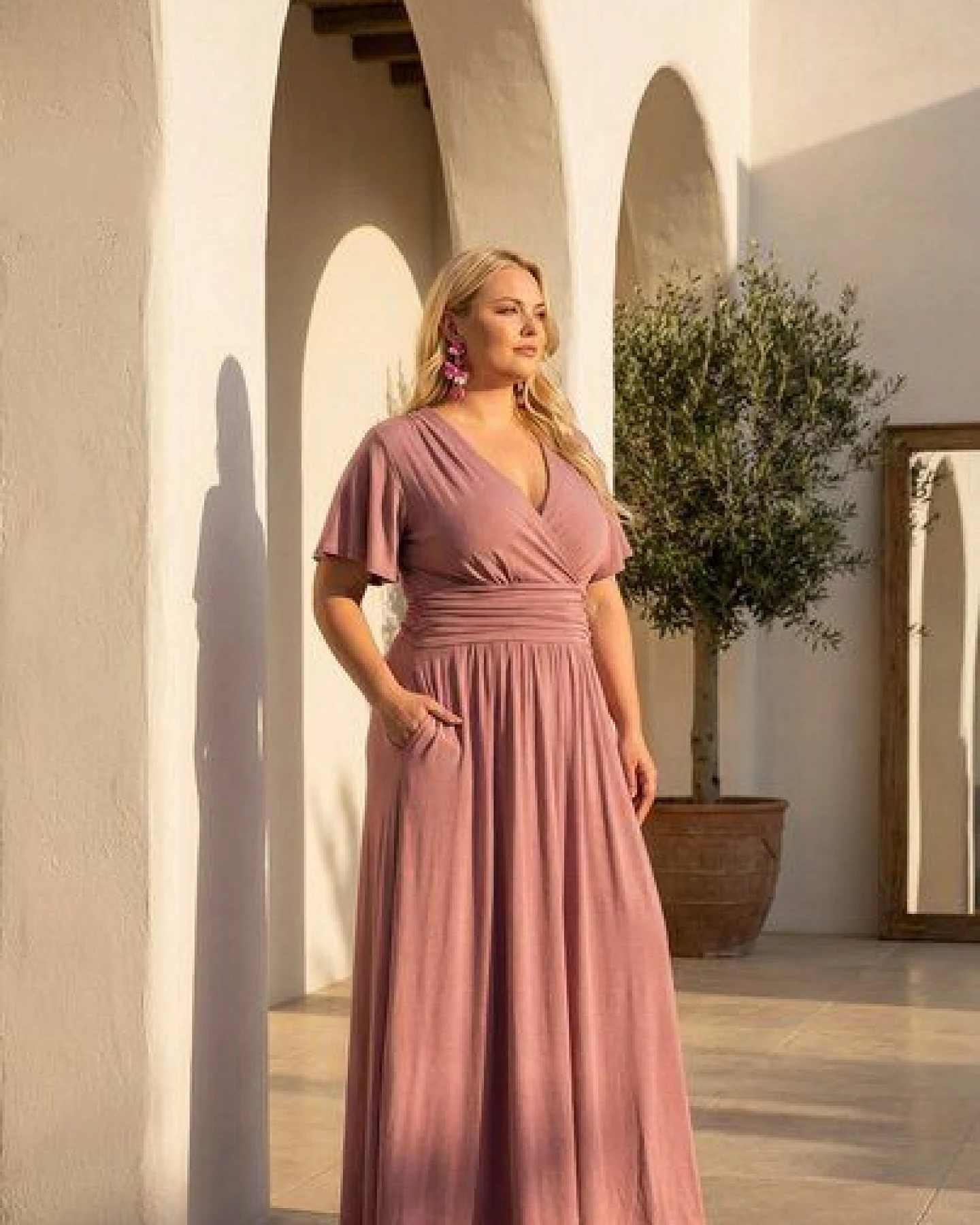 Ingoria PANDORA Maxikleid mit Schmetterlingsärmel Curvy ab Größe XXL (Uni) – Ansicht 2