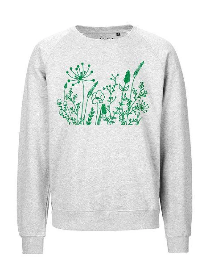 HANDGEDRUCKT "Wilde Wiese" Unisex Sweatshirt aus reiner Biobaumwolle (kbA)