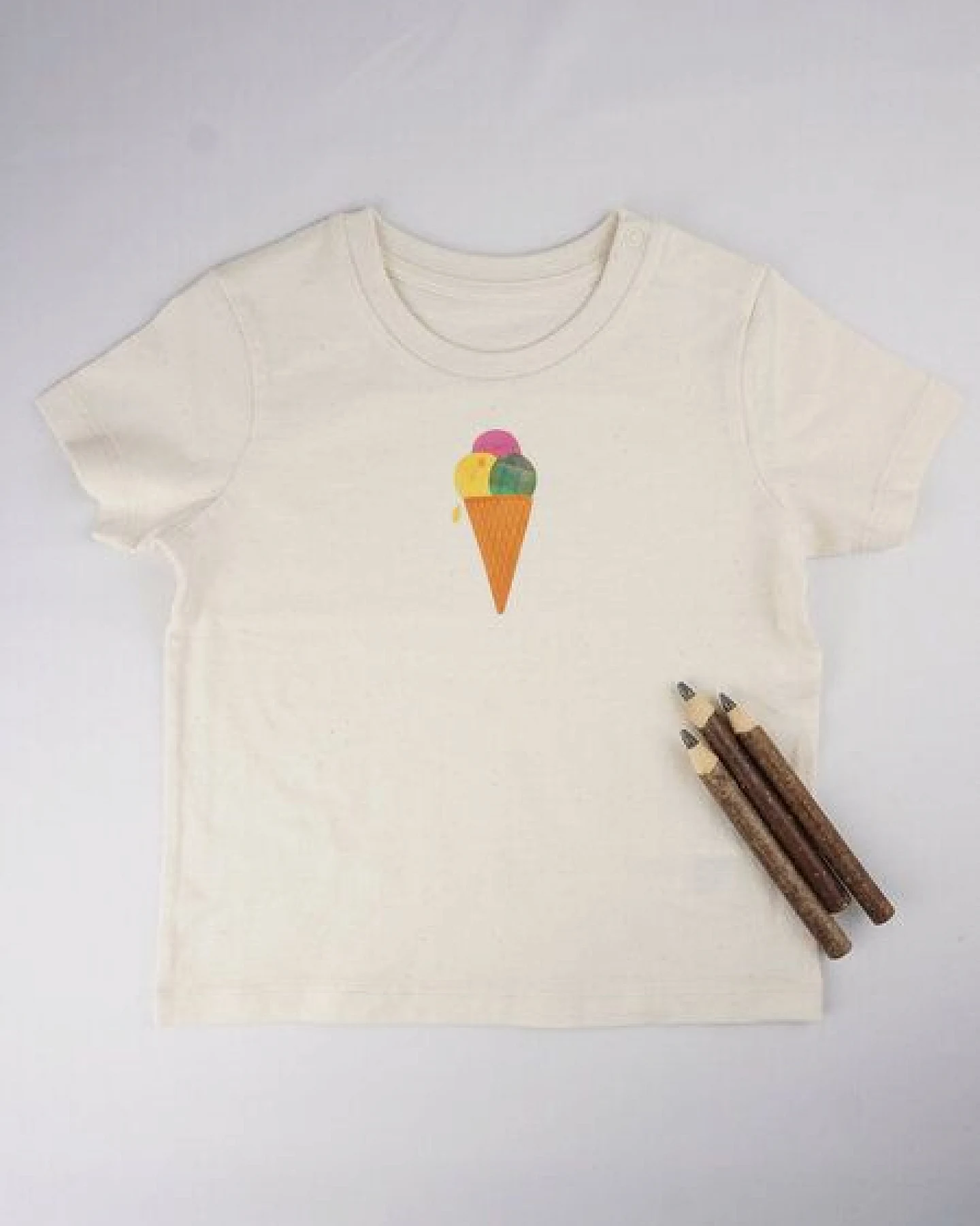 Meladi Kinder Baby-Shirt aus Biobaumwolle - Eiscreme auf Natural Raw – Ansicht 2