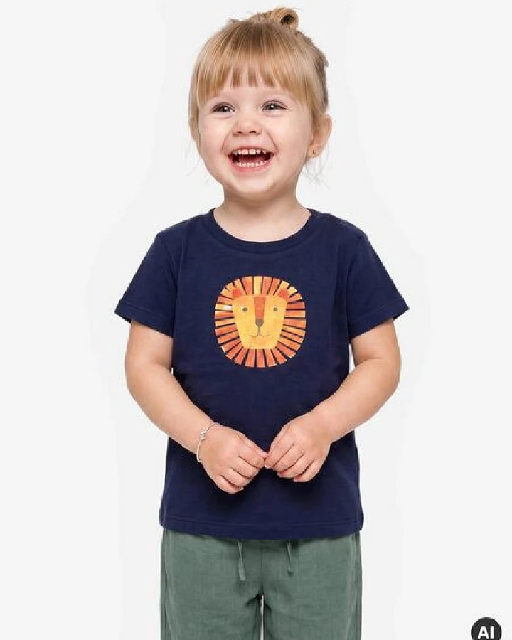 MELAdi Kinder Baby - Shirt aus Biobaumwolle - Löwe auf Navy Blau