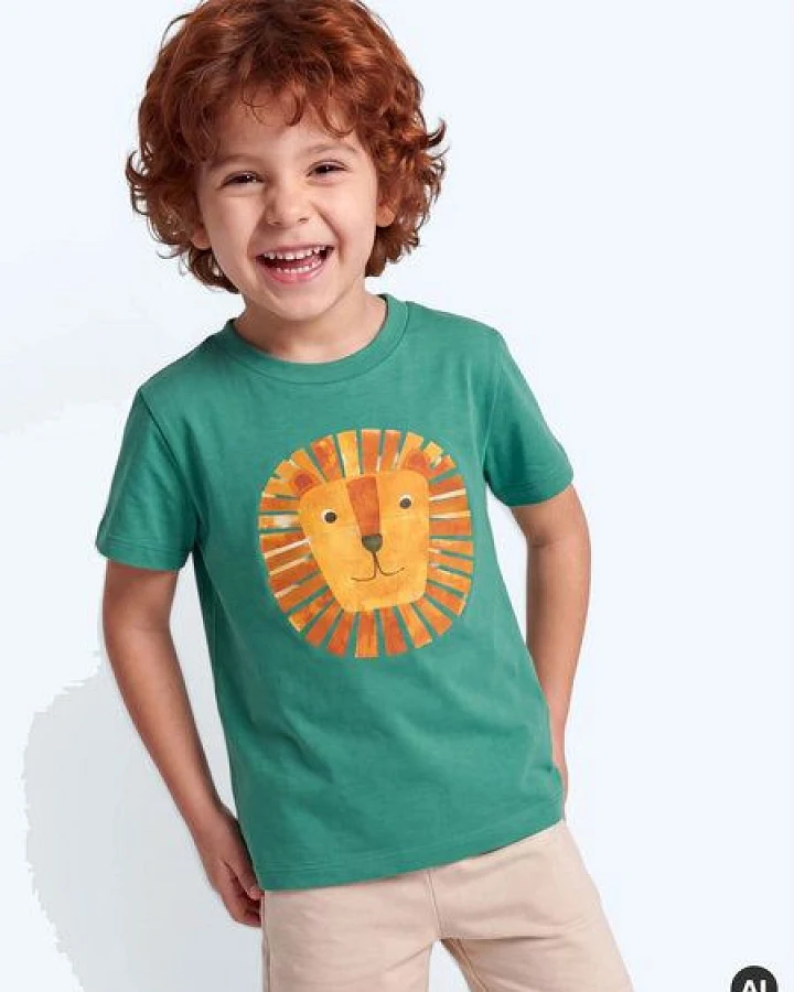 MELAdi Kinder Shirt aus Biobaumwolle - Löwe auf Meadow Green