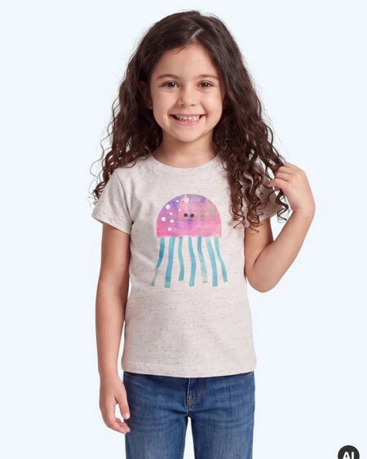 MELAdi Kinder Shirt aus Biobaumwolle - Qualle auf Eco Heather