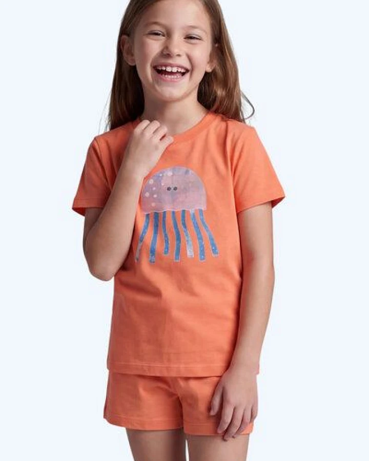 MELAdi Kinder Shirt aus Biobaumwolle - Qualle auf Orange