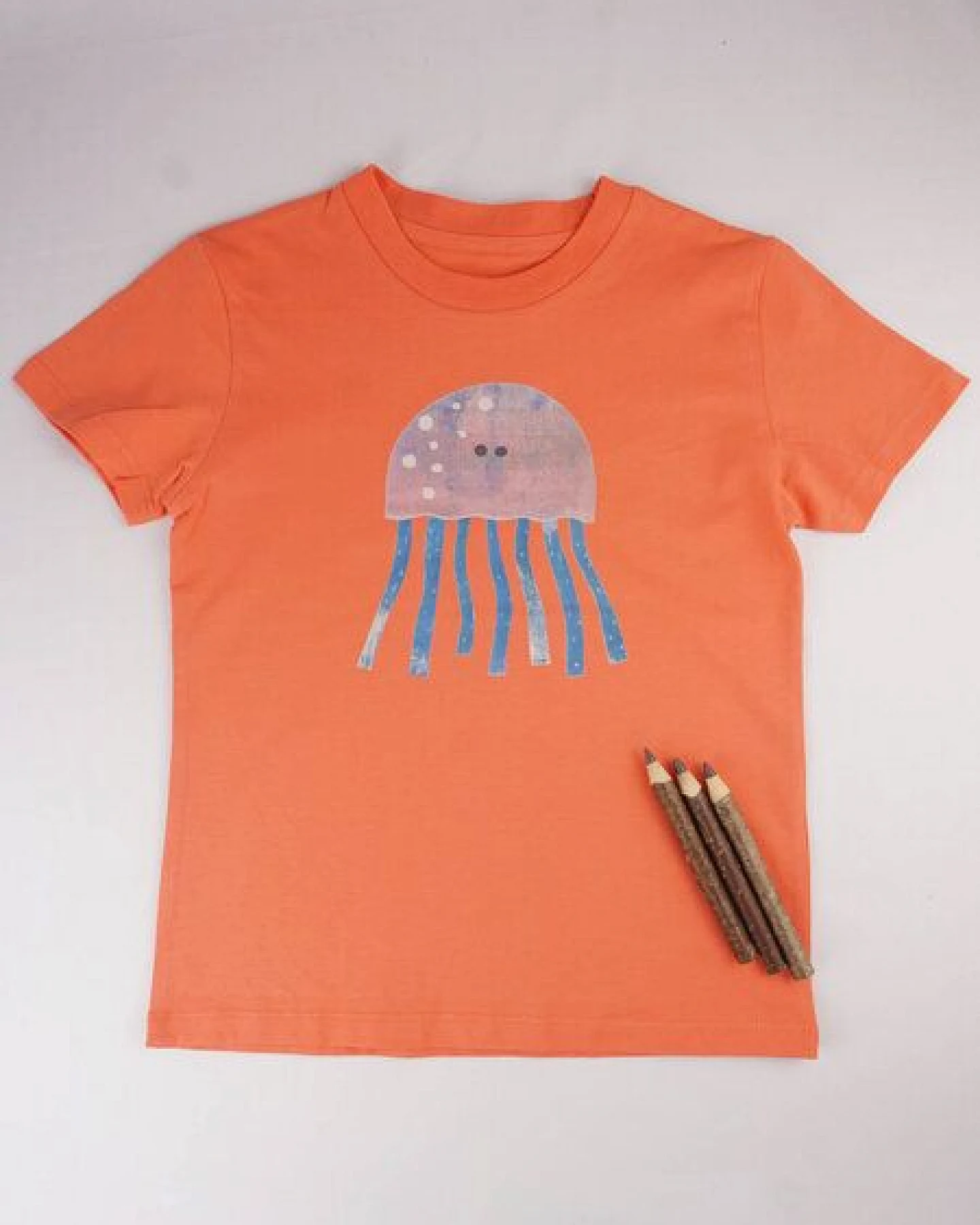 MELAdi Kinder Shirt aus Biobaumwolle - Qualle auf Orange – Ansicht 3