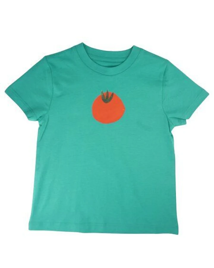 Meladi Kinder Shirt aus Biobaumwolle - Tomate auf Meadow Green