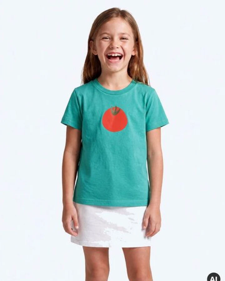 MELAdi Kinder Shirt aus Biobaumwolle - Tomate auf Meadow Green