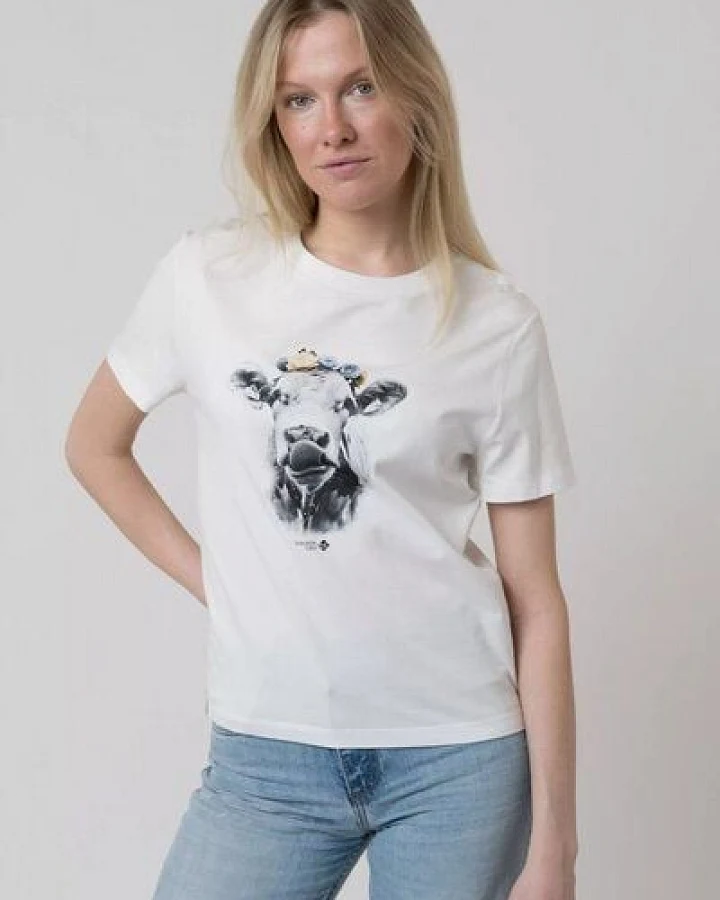 Bavarian Caps Damen T-Shirt aus Bio-Baumwolle "Dolce Vita: Almabtrieb" - Weiß
