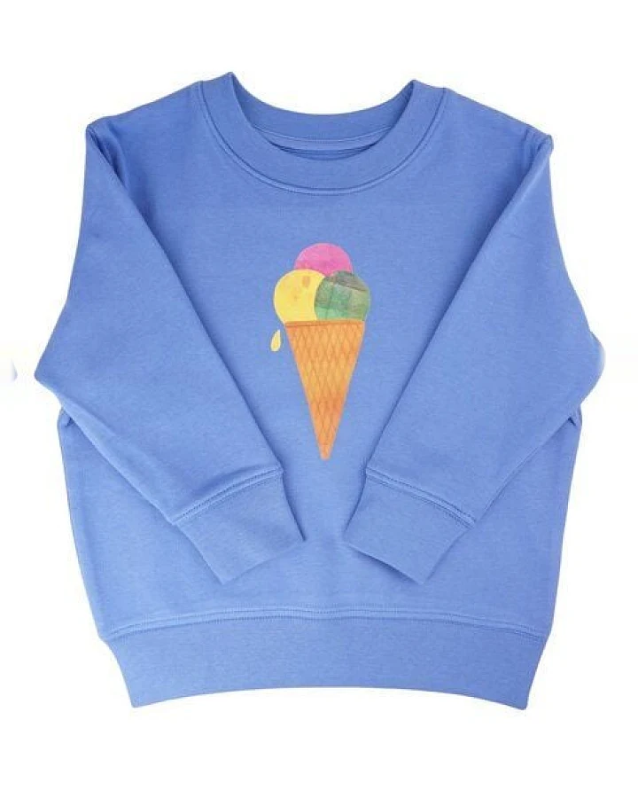 Meladi Kinder Sweater aus Biobaumwolle - Eiscreme auf Aqua Blue