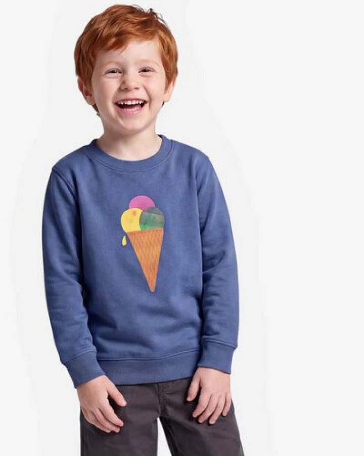 MELAdi Kinder Sweater aus Biobaumwolle - Eiscreme auf Aqua Blue