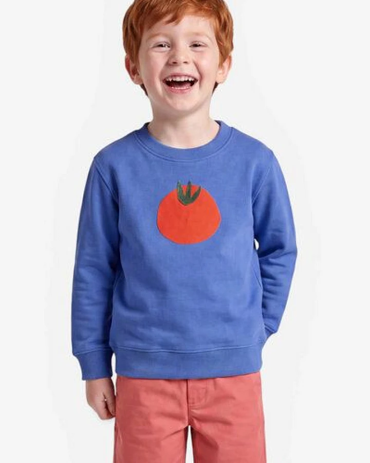 MELAdi Kinder Sweater aus Biobaumwolle - Tomate auf Aqua Blue