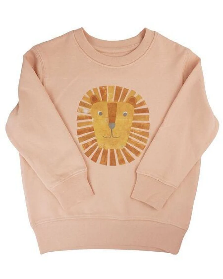 Meladi Kinder Sweater aus Biobaumwolle - Löwe auf Creme Latte