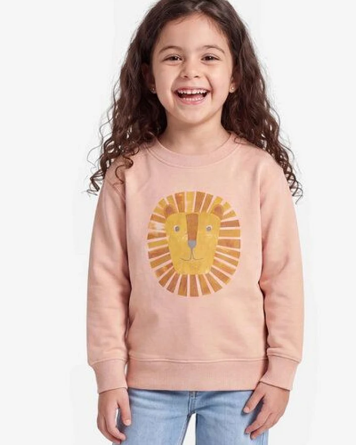 MELAdi Kinder Sweater aus Biobaumwolle - Löwe auf Creme Latte