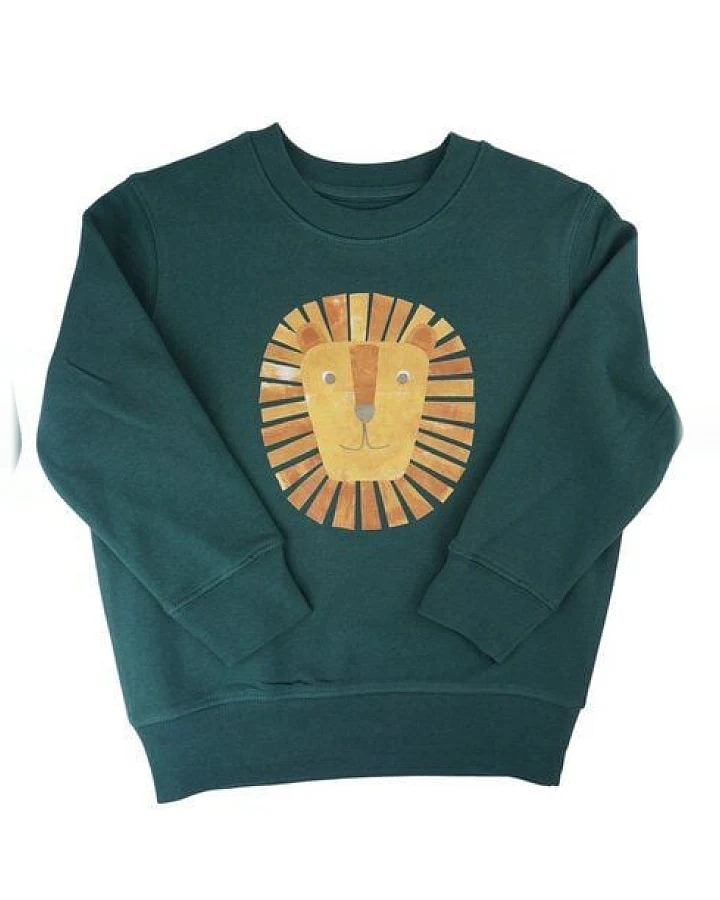 Meladi Kinder Sweater aus Biobaumwolle - Löwe auf Forrest Green