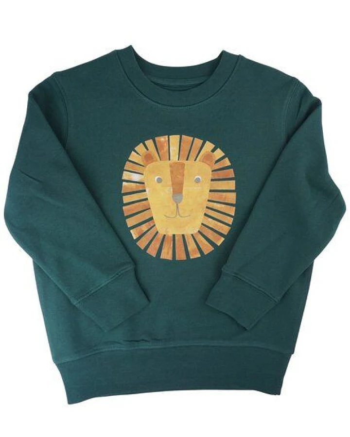 Meladi Kinder Sweater aus Biobaumwolle - Löwe auf Forrest Green