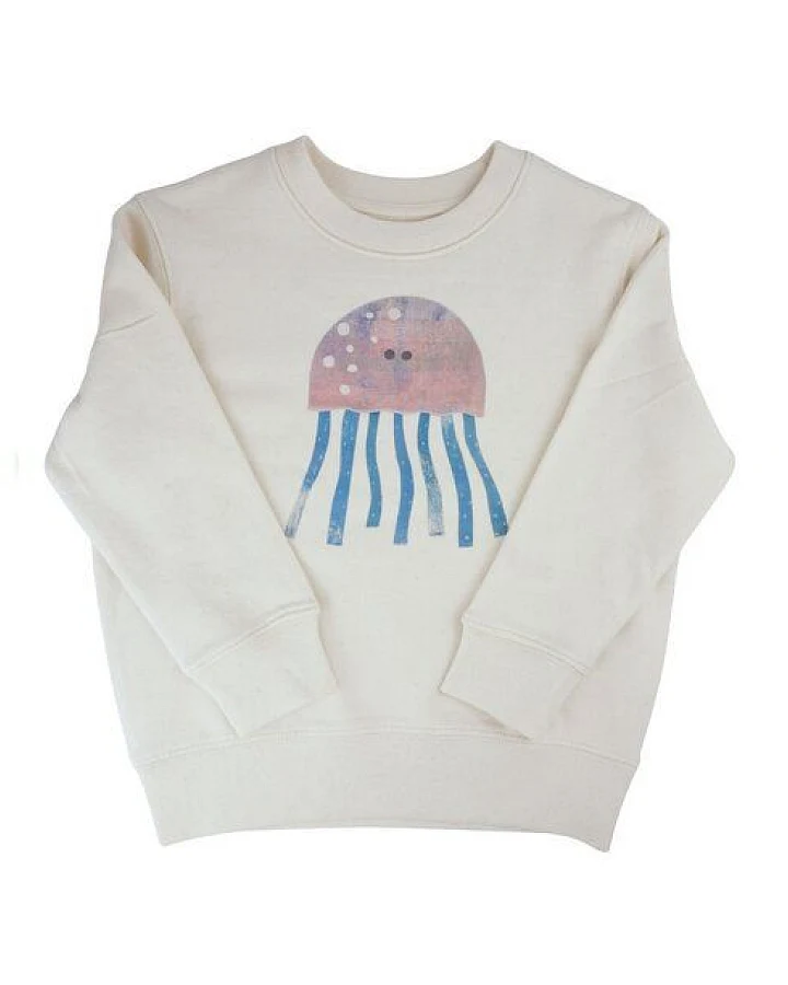 Meladi Kinder Sweater aus Biobaumwolle - Qualle auf Natural White