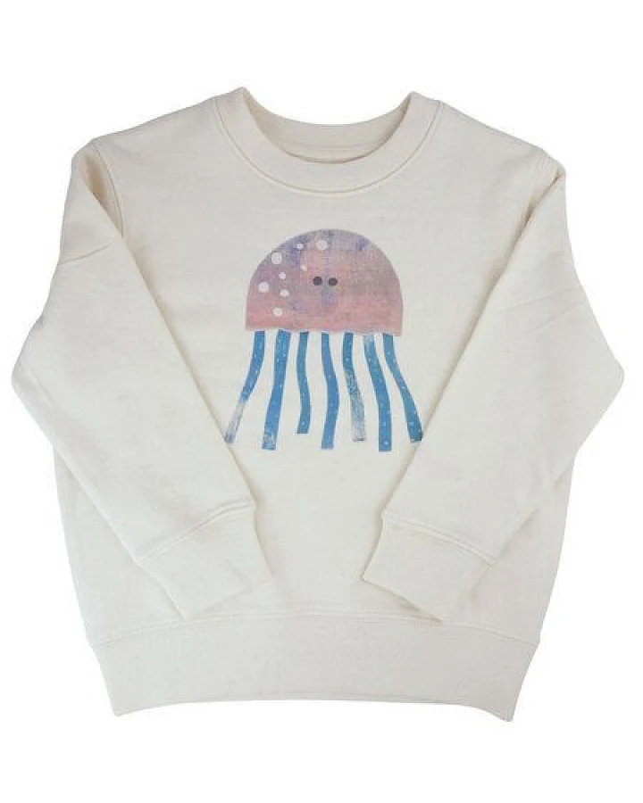 Meladi Kinder Sweater aus Biobaumwolle - Qualle auf Natural White