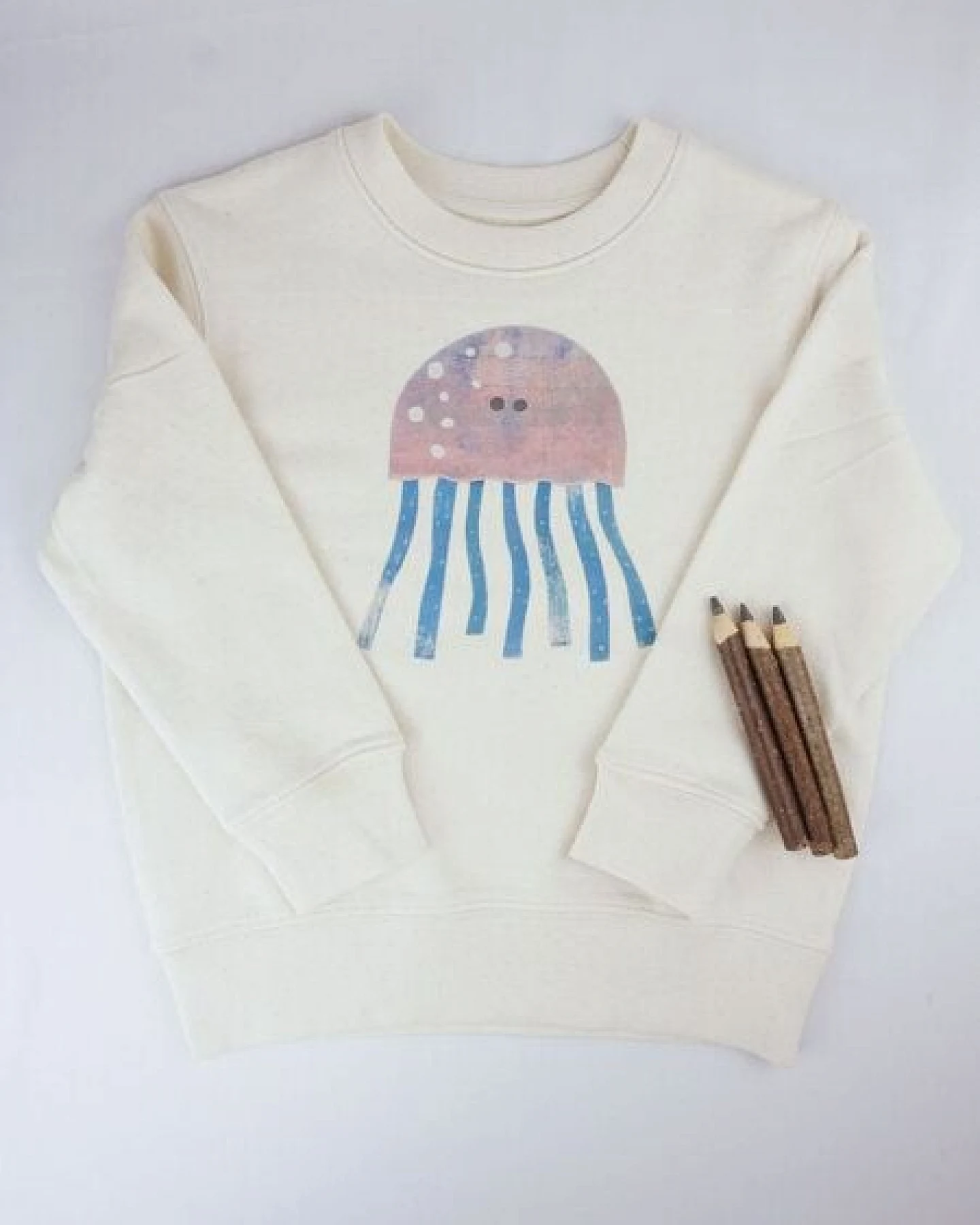 Meladi Kinder Sweater aus Biobaumwolle - Qualle auf Natural White – Ansicht 3
