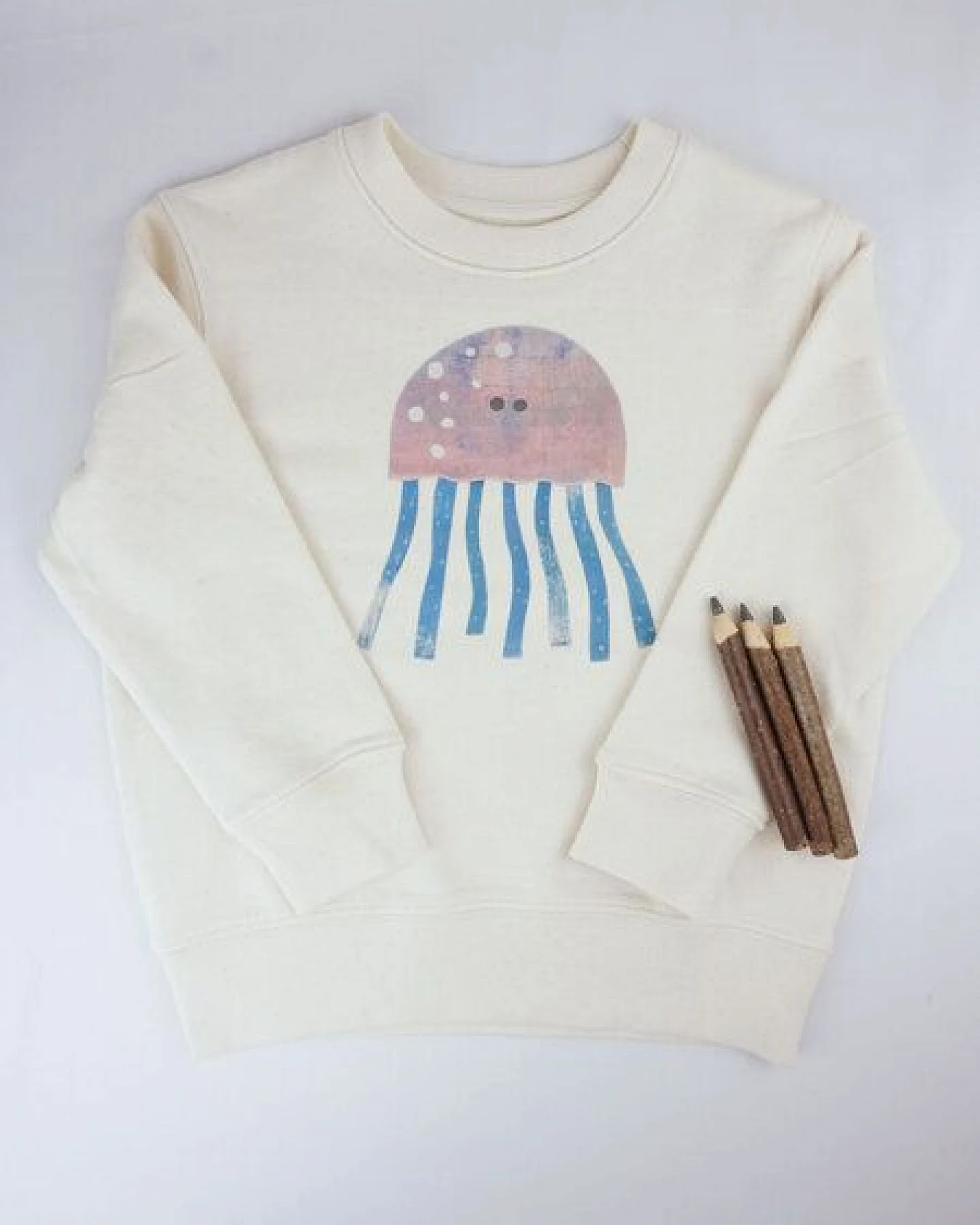 Meladi Kinder Sweater aus Biobaumwolle - Qualle auf Natural White – Ansicht 3