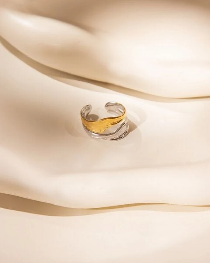 ELEKTROPULLI Größenverstellbarer Gold Silber FLOW Ring
