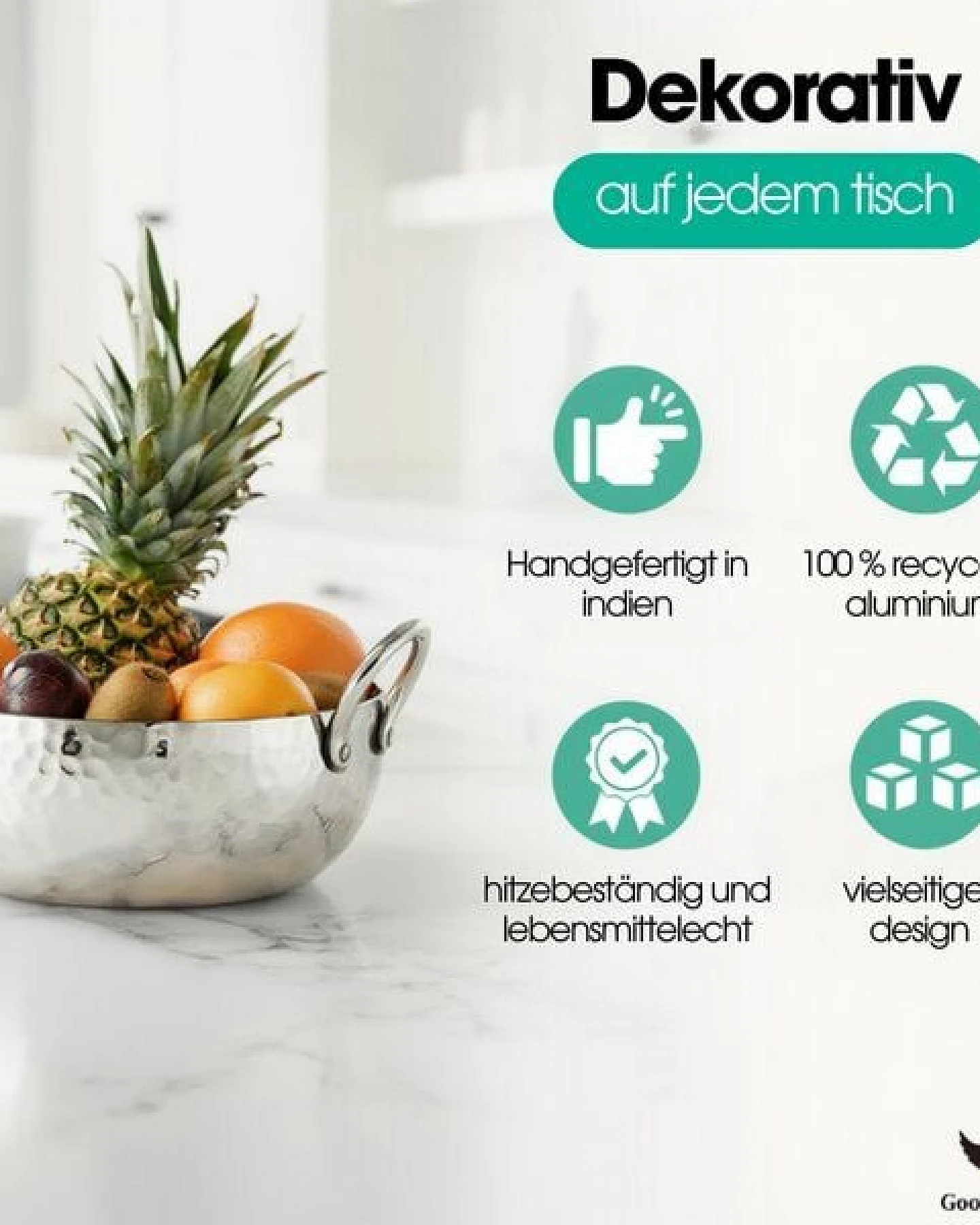 Good To Give Obst- & Salatschale aus recyceltem Aluminium – handgefertigte Fair-Trade Servierschale – Ansicht 4
