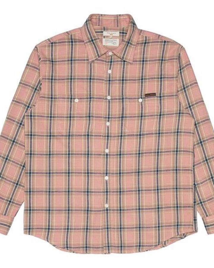 Nudie Jeans Kariertes Langarm-Hemd Julian Worker Check Pink