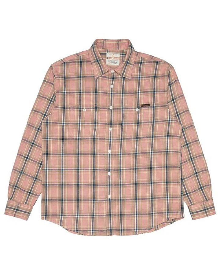 Nudie Jeans Kariertes Langarm-Hemd Julian Worker Check Pink