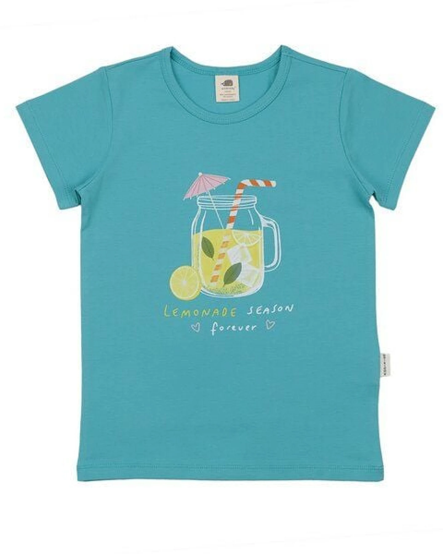 T-Shirt Hellblau Limonade platzierter Print Musselin Bio-Baumwolle GOTS – Walkiddy – Ansicht 4