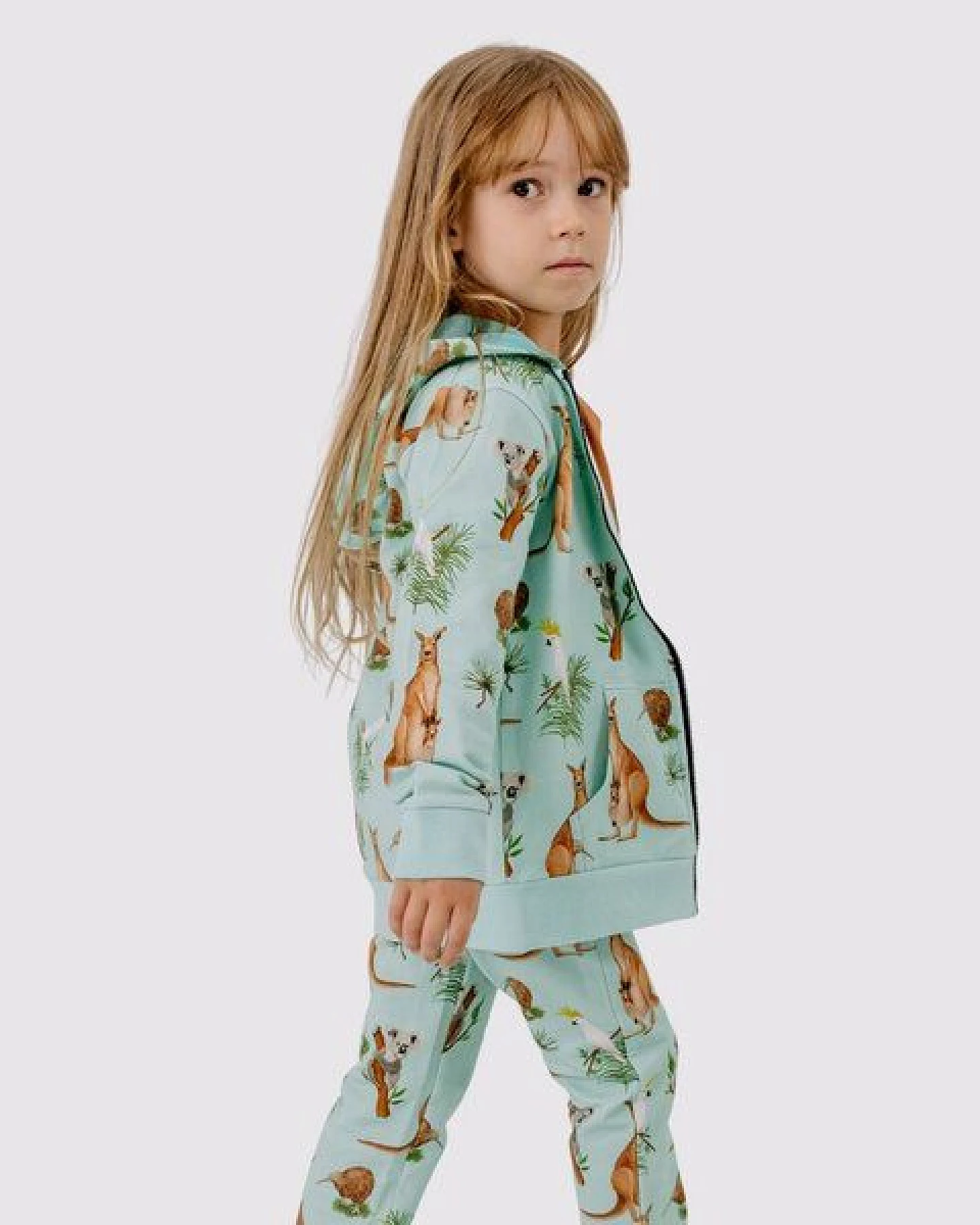 Kapuzenjacke Mint Kängurus & Koalas Allover-Print Bio-Baumwolle GOTS – Walkiddy – Ansicht 3