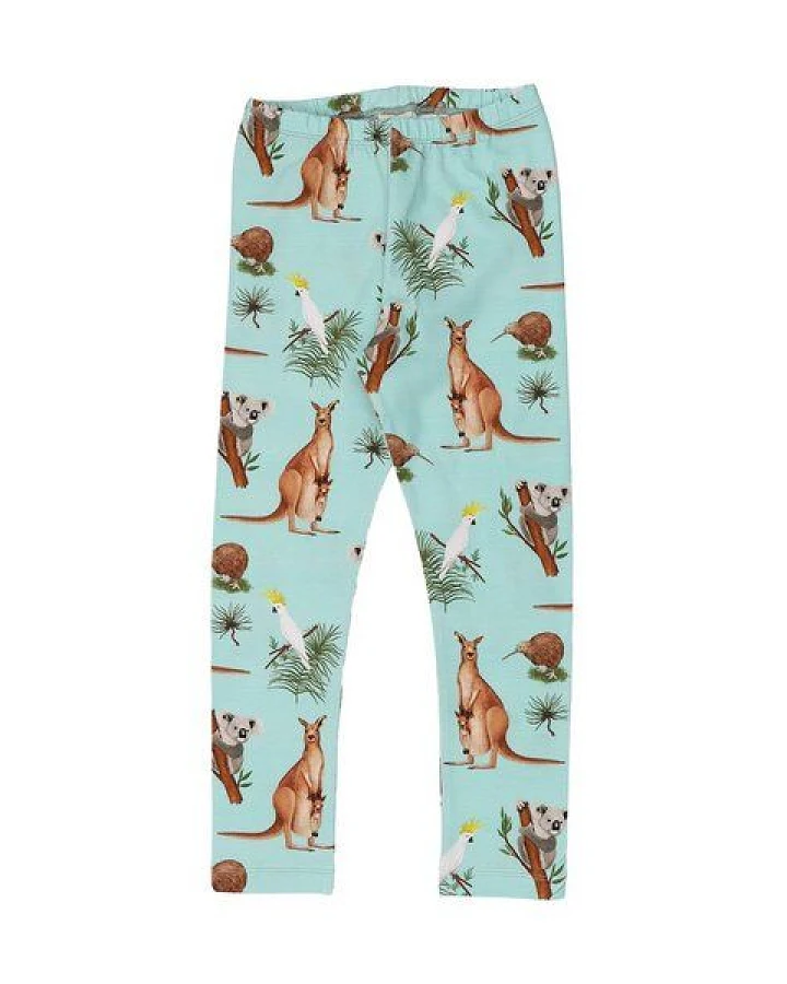 Leggings Mint Kängurus & Koalas Allover-Print Bio-Baumwolle GOTS elastisch – Walkiddy