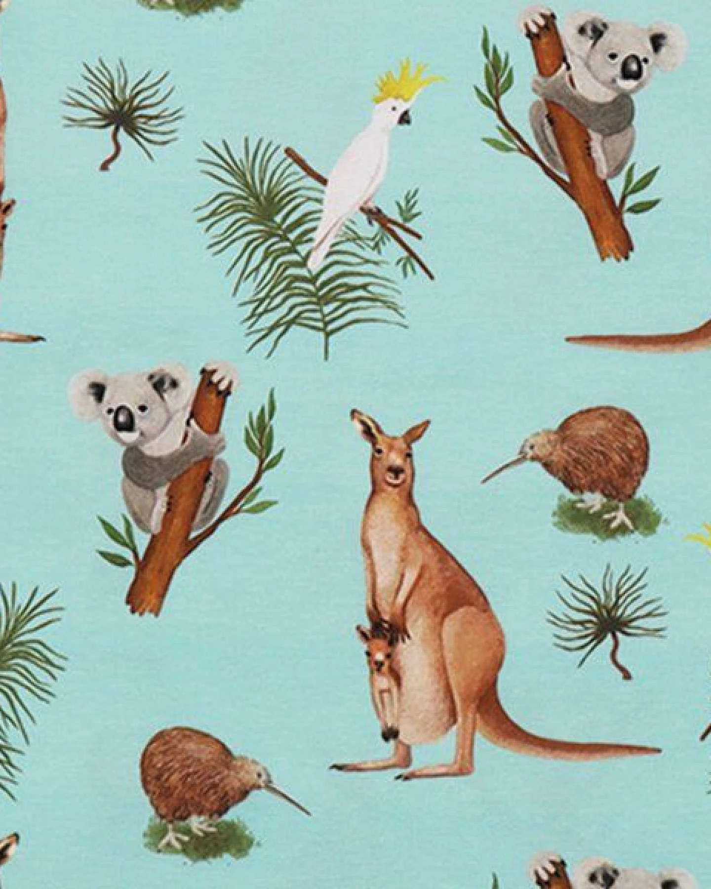 Leggings Mint Kängurus & Koalas Allover-Print Bio-Baumwolle GOTS elastisch – Walkiddy – Ansicht 3
