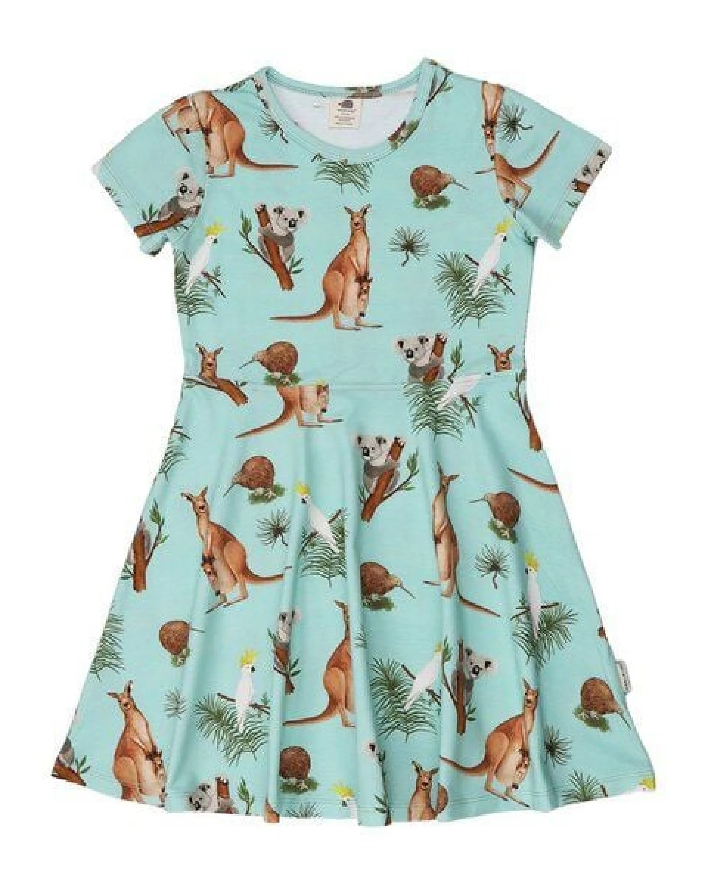 Sommerkleid Mint Kängurus & Koalas Allover-Print Bio-Baumwolle GOTS Kurzarm – Walkiddy – Ansicht 4