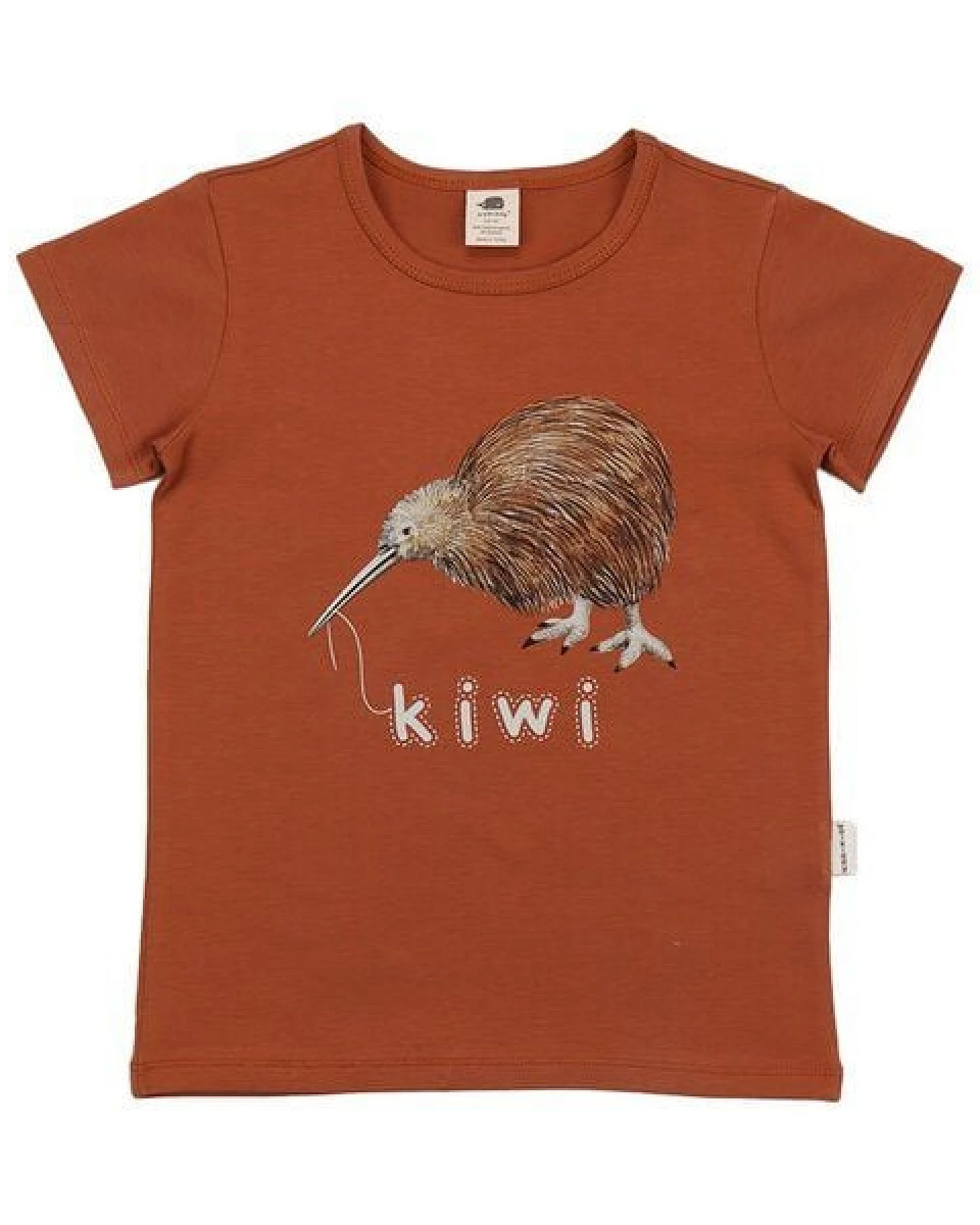 T-Shirt Karamell Kiwi-Print & Schriftzug Bio-Baumwolle GOTS Kurzarm – Walkiddy – Ansicht 4