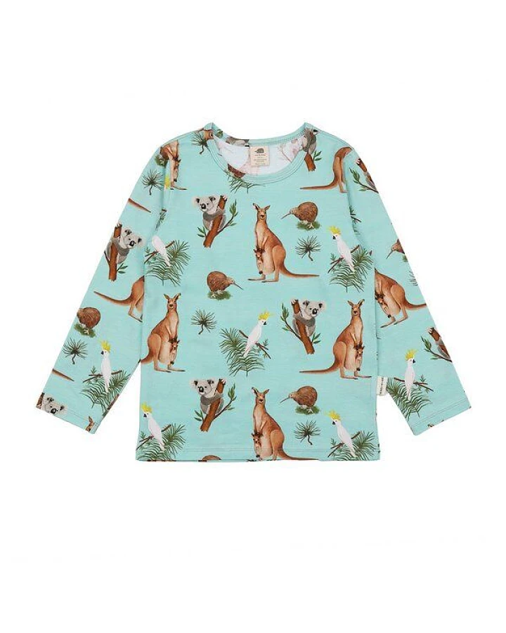 Langarmshirt Mint Kängurus & Koalas Allover-Print Bio-Baumwolle GOTS – Walkiddy
