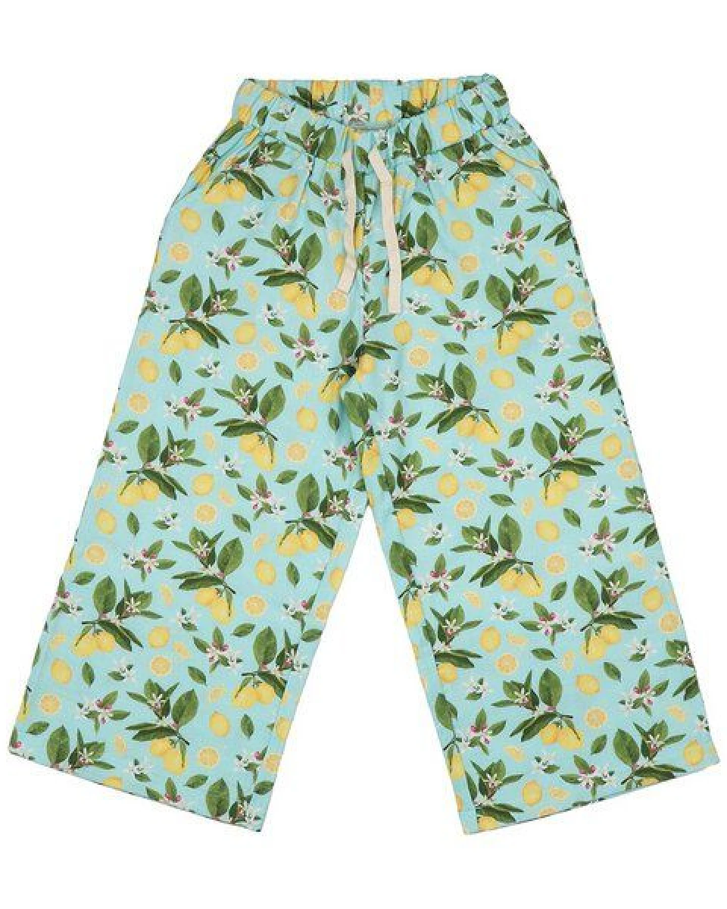 Hose Hellblau Zitronen Allover Musselin Bio-Baumwolle GOTS – Walkiddy – Ansicht 3
