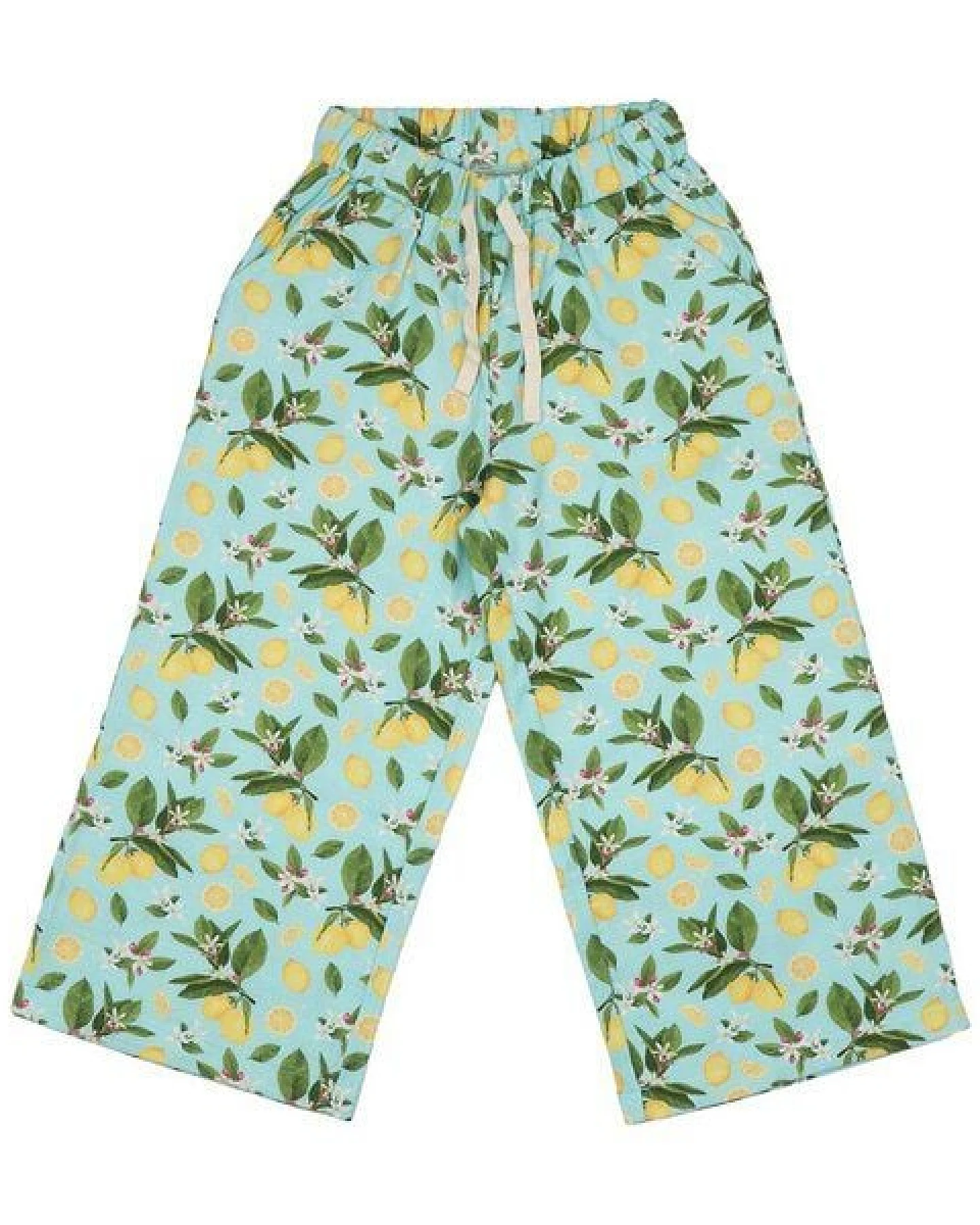 Hose Hellblau Zitronen Allover Musselin Bio-Baumwolle GOTS – Walkiddy – Ansicht 3