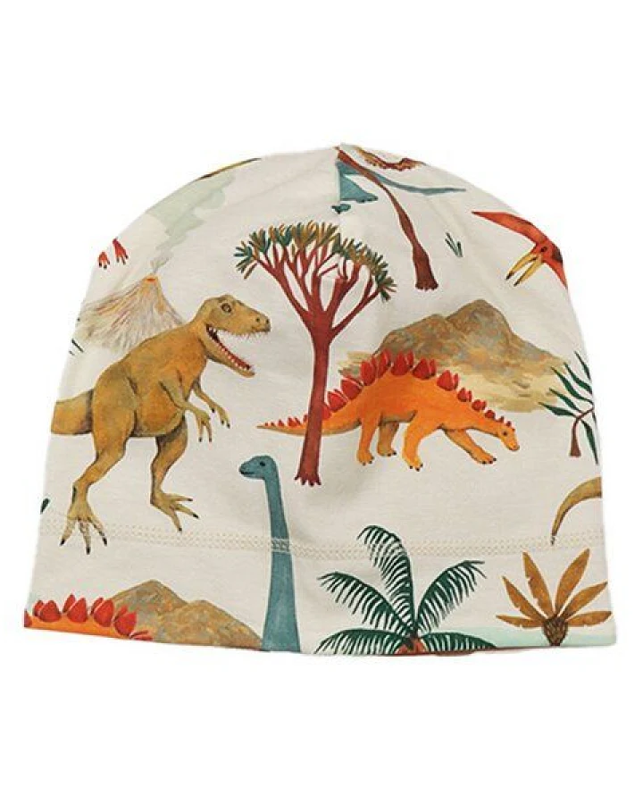 Beanie Creme Dinosaurier Allover Bio-Baumwolle GOTS – Walkiddy