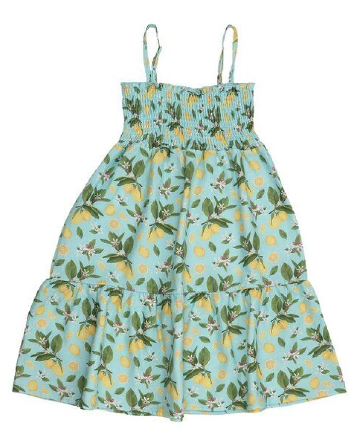 Trägerkleid Hellblau Zitronen Allover Musselin Bio-Baumwolle GOTS – Walkiddy