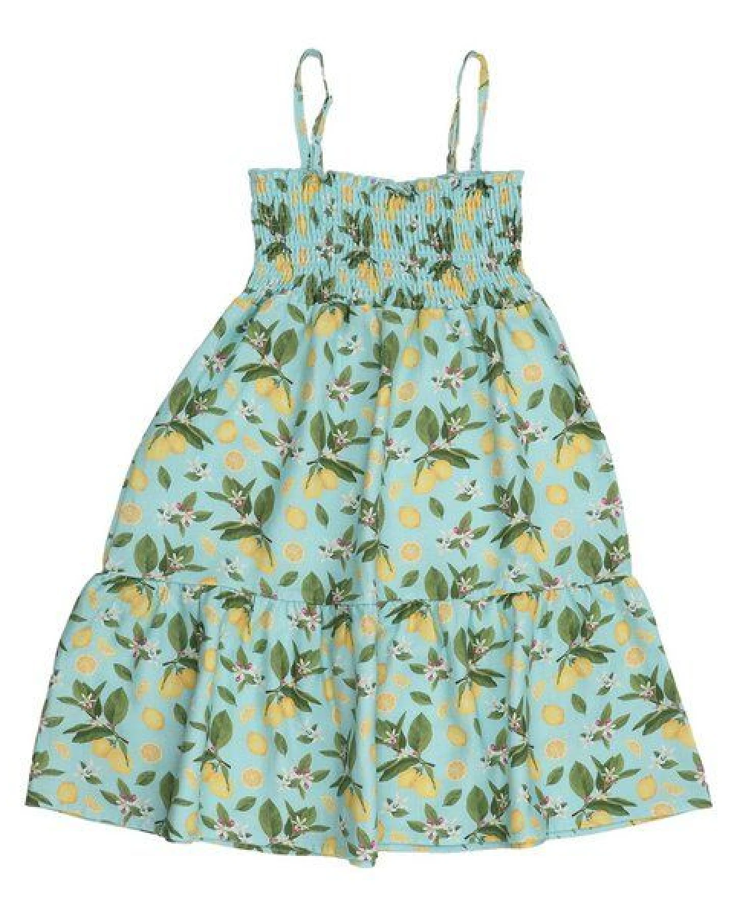 Trägerkleid Hellblau Zitronen Allover Musselin Bio-Baumwolle GOTS – Walkiddy – Ansicht 2