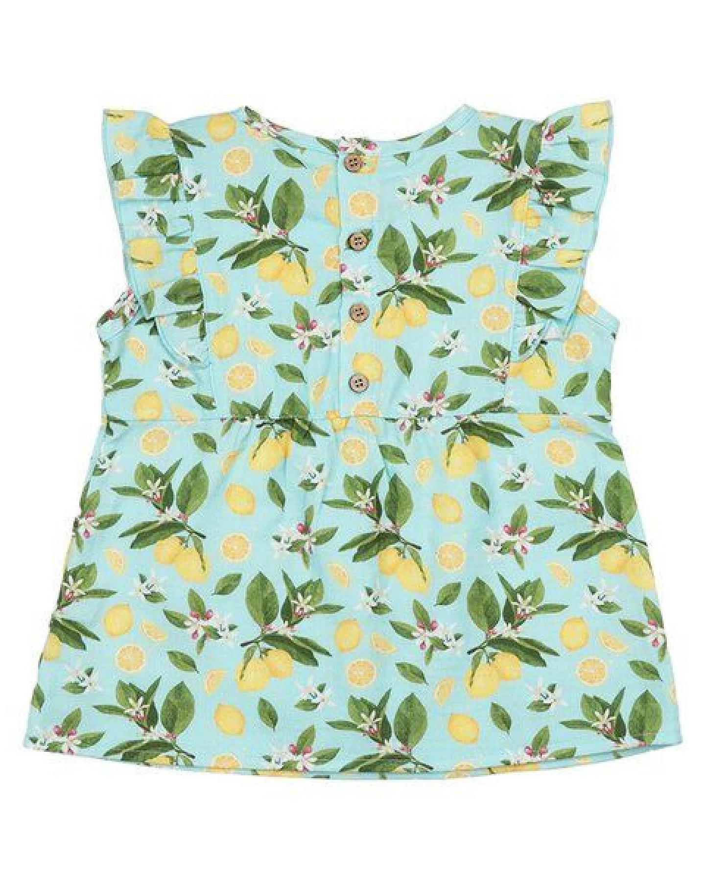 Bluse Hellblau Zitronen Allover Musselin Bio-Baumwolle GOTS – Walkiddy – Ansicht 3