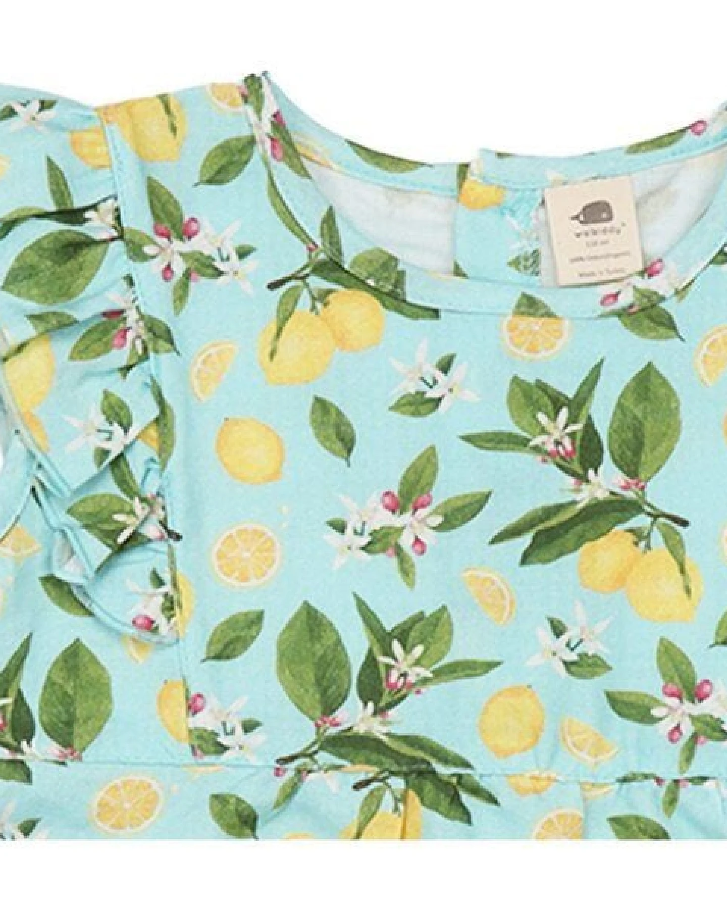Bluse Hellblau Zitronen Allover Musselin Bio-Baumwolle GOTS – Walkiddy – Ansicht 4