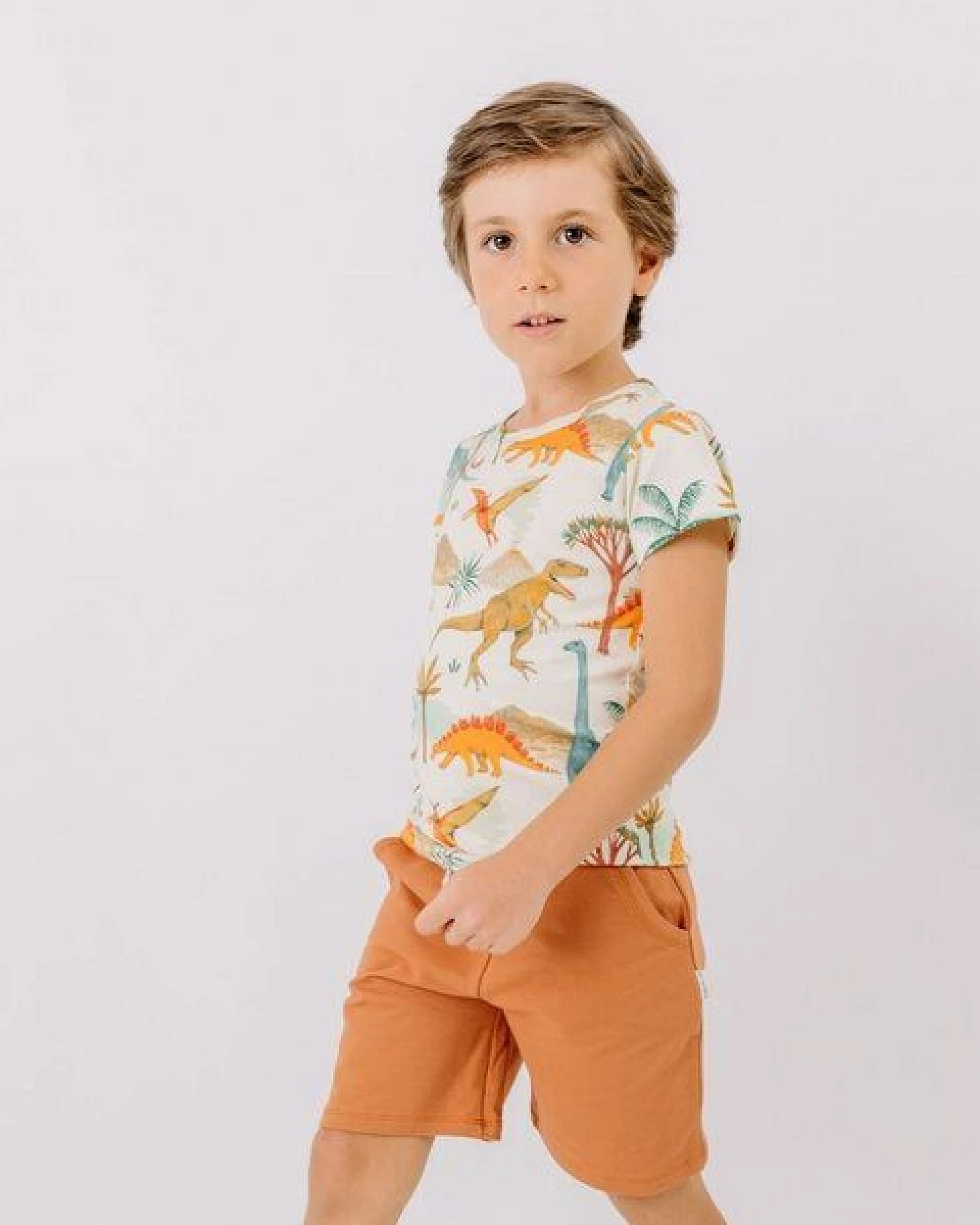 T-Shirt Creme Dinosaurier Allover Bio-Baumwolle GOTS – Walkiddy – Ansicht 3