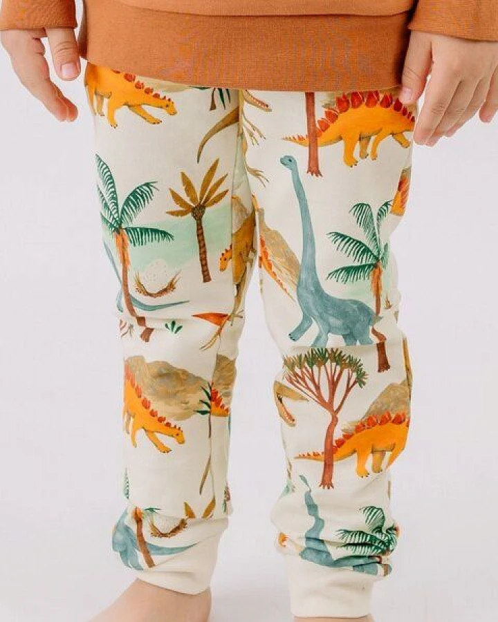 Jogginghose Creme Dinosaurier Allover Bio-Baumwolle GOTS – Walkiddy