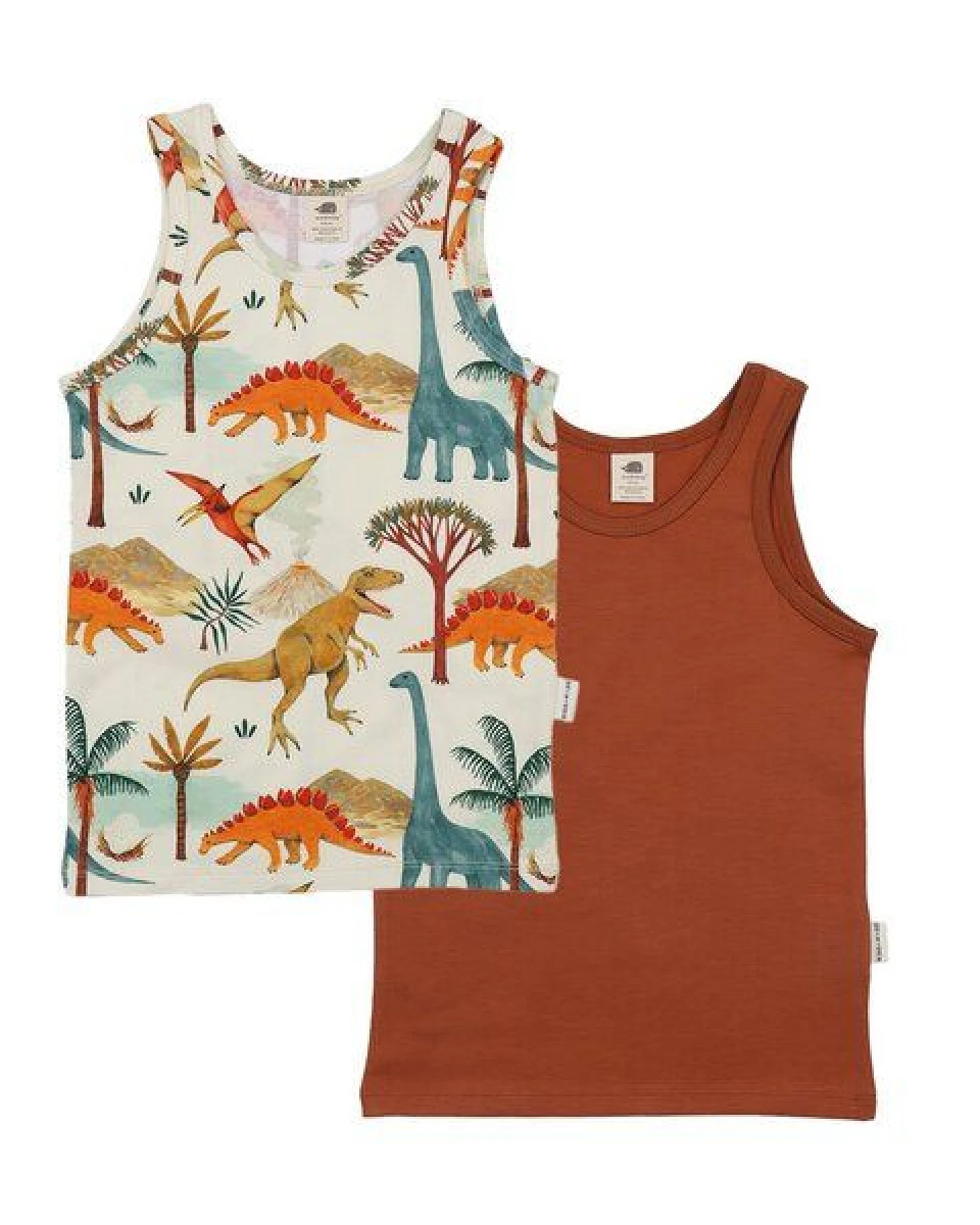 Unterhemd 2er-Pack Creme Dinosaurier Allover & Terracotta uni Bio-Baumwolle GOTS – Walkiddy – Ansicht 2