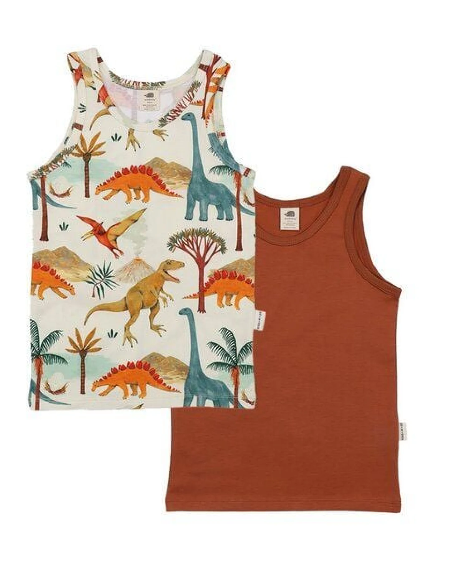 Unterhemd 2er-Pack Creme Dinosaurier Allover & Terracotta uni Bio-Baumwolle GOTS – Walkiddy – Ansicht 2