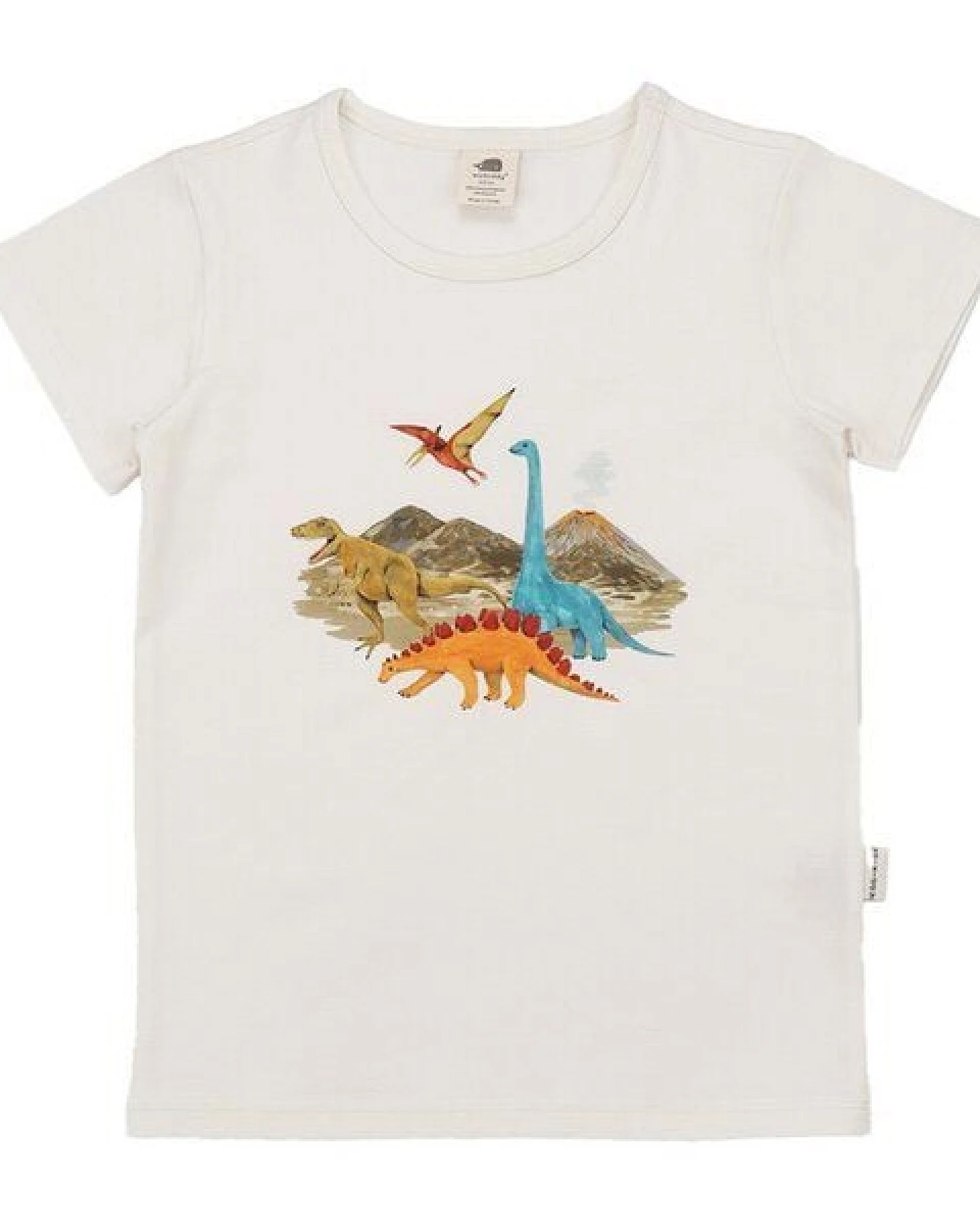 T-Shirt Creme Dinosaurier platzierter Print Bio-Baumwolle GOTS – Walkiddy – Ansicht 4