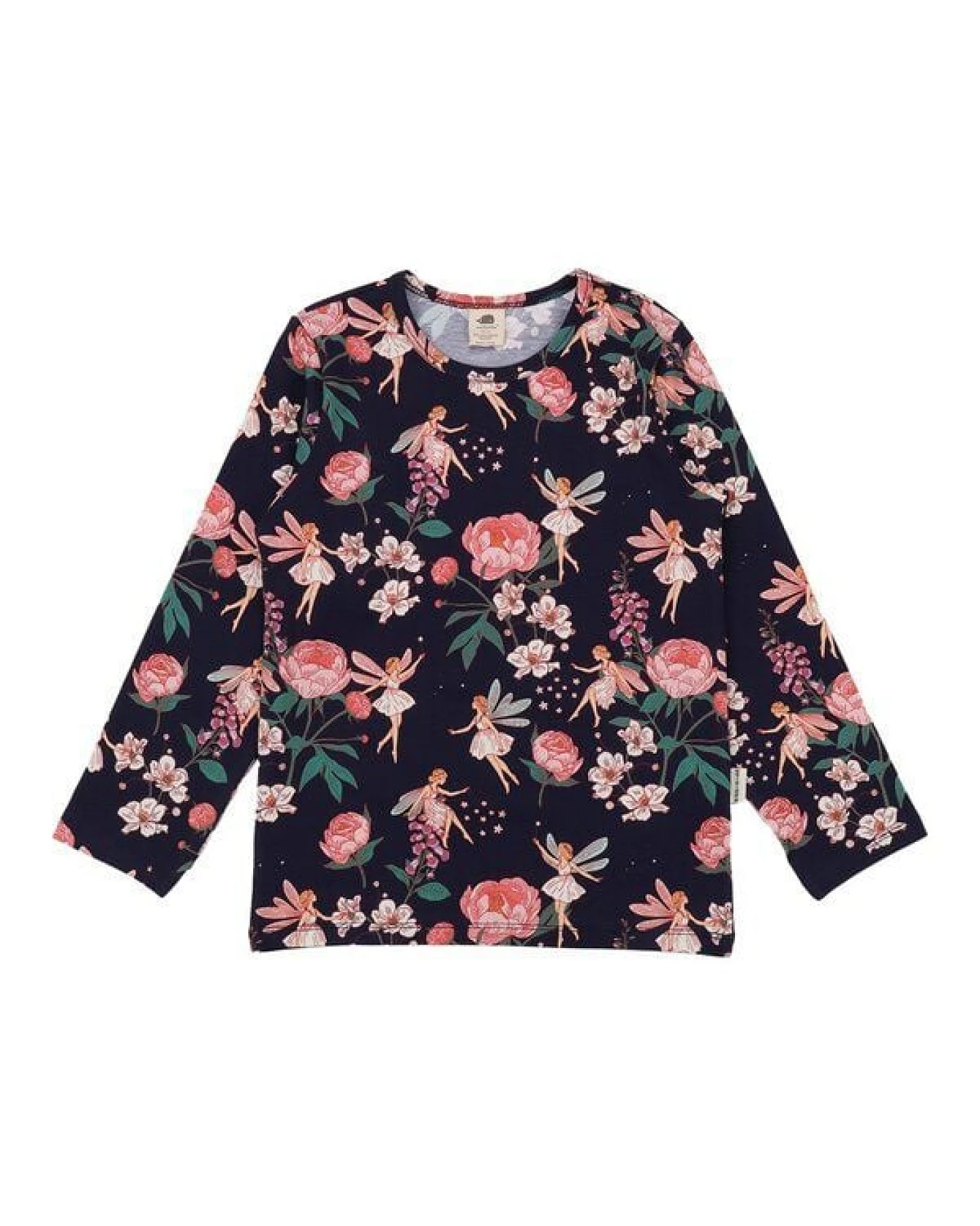 Langarmshirt Dunkelblau Feen & Blumen Allover Bio-Baumwolle GOTS – Walkiddy – Ansicht 2