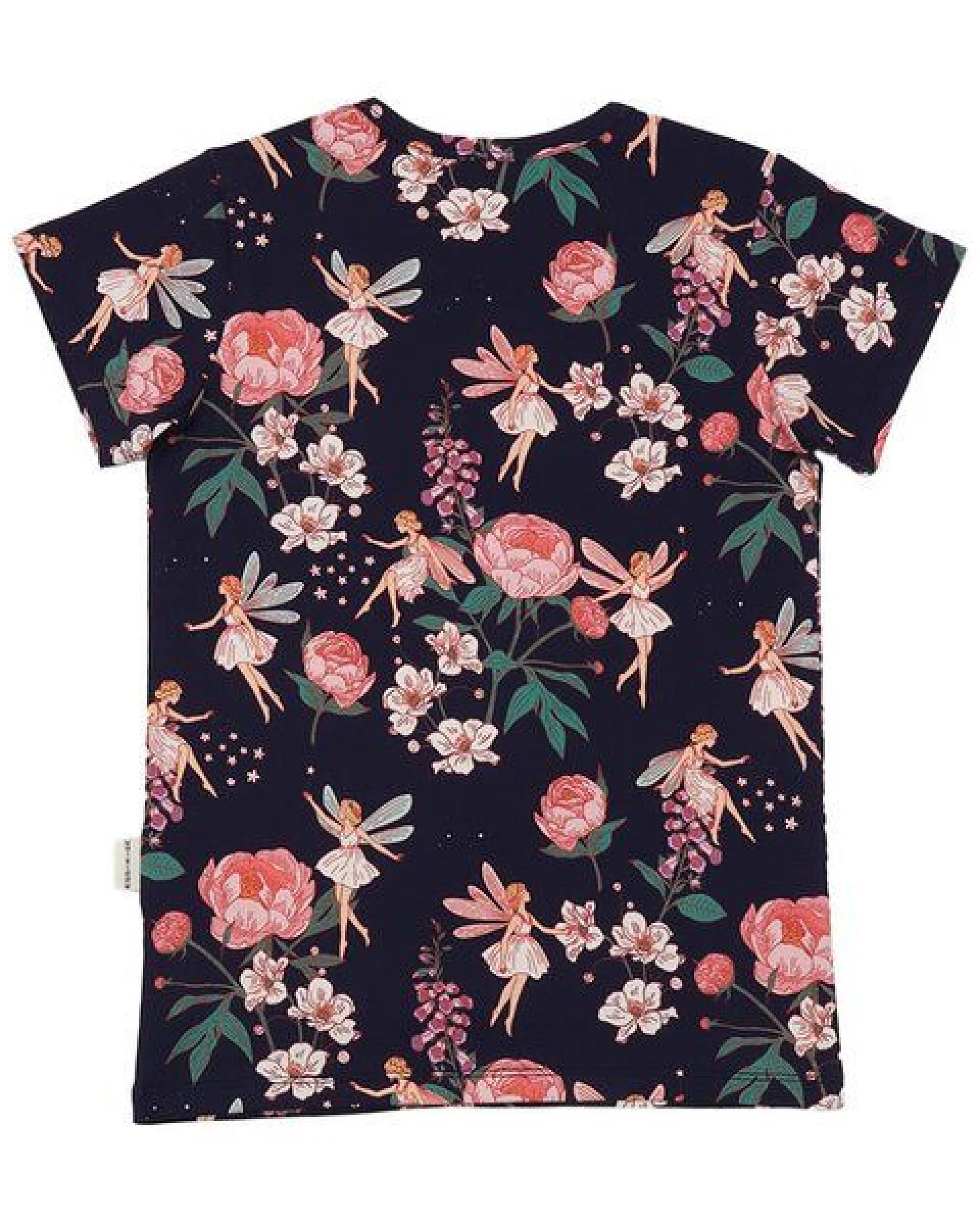 T-Shirt Dunkelblau Feen & Blumen Allover Bio-Baumwolle GOTS Kurzarm – Walkiddy – Ansicht 4