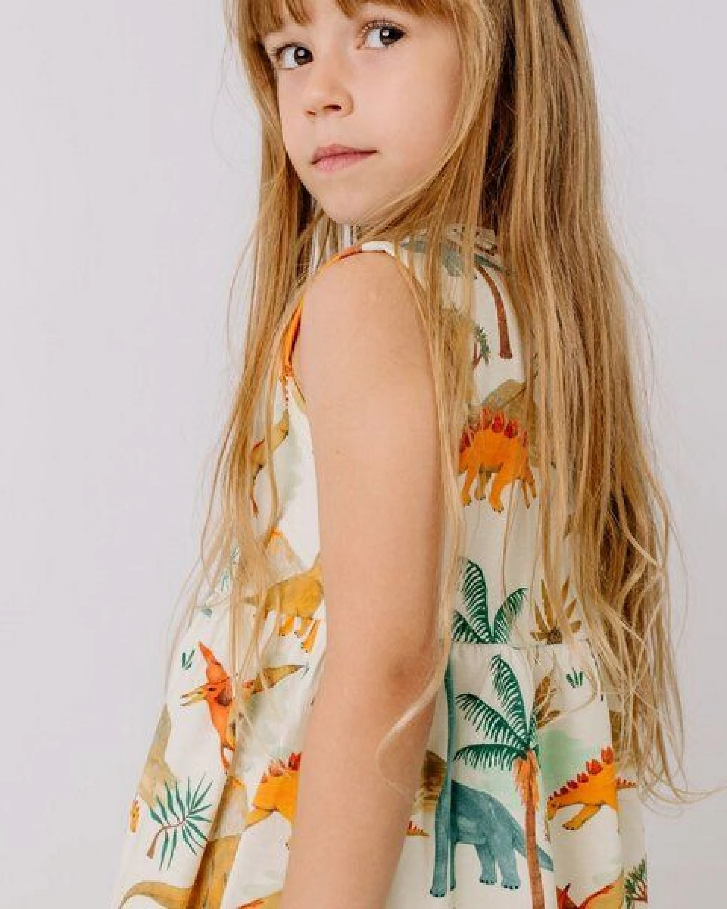 Sommerkleid ärmellos Creme Dinosaurier Allover Bio-Baumwolle GOTS – Walkiddy – Ansicht 3