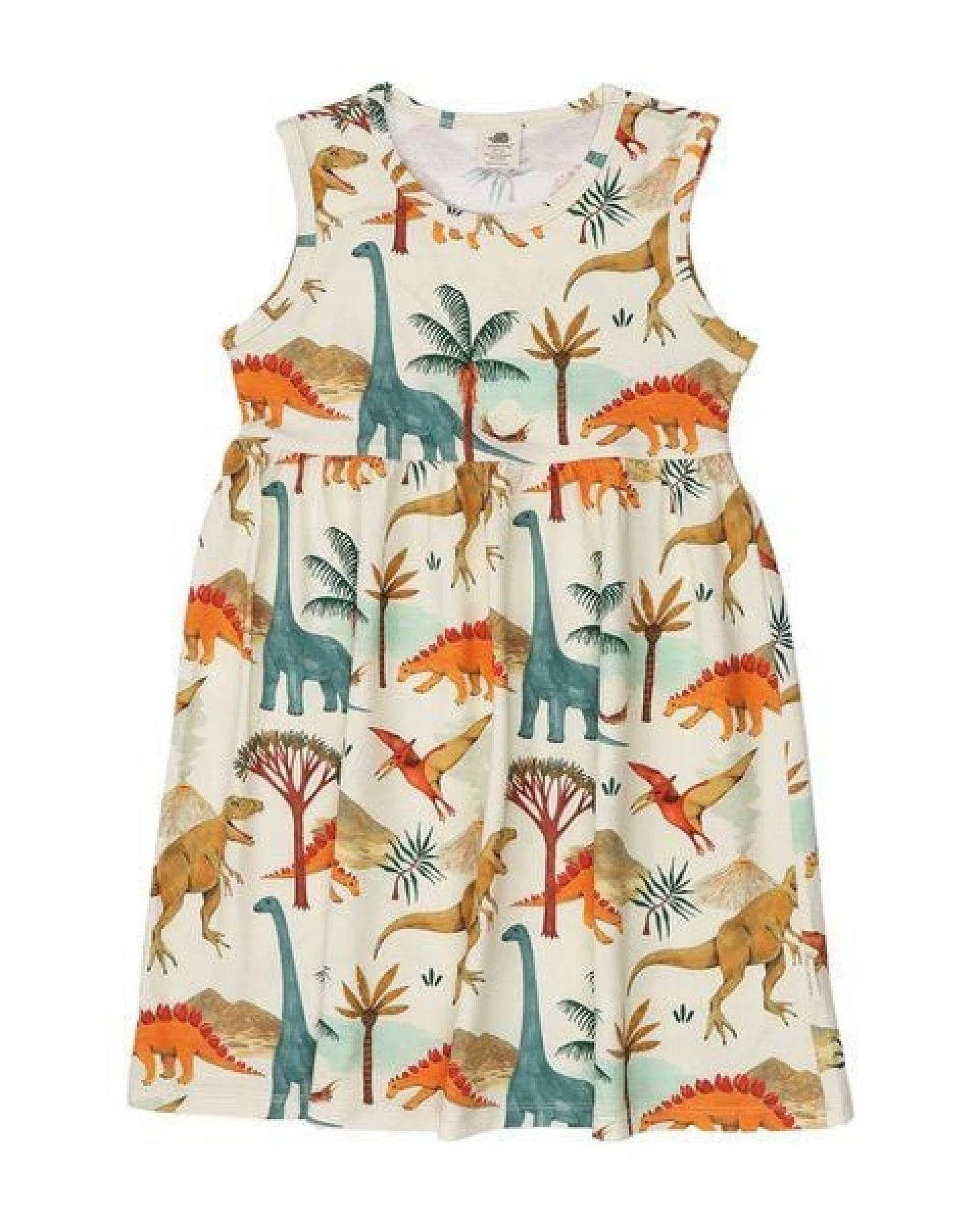 Sommerkleid ärmellos Creme Dinosaurier Allover Bio-Baumwolle GOTS – Walkiddy – Ansicht 4
