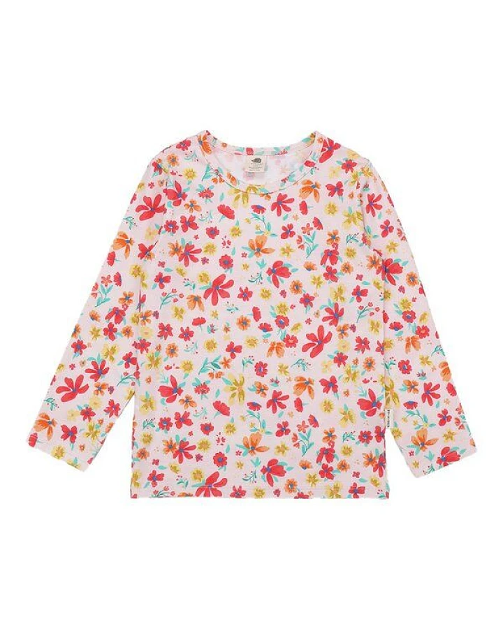 Langarmshirt Rosa Blumen Allover Bio-Baumwolle GOTS – Walkiddy